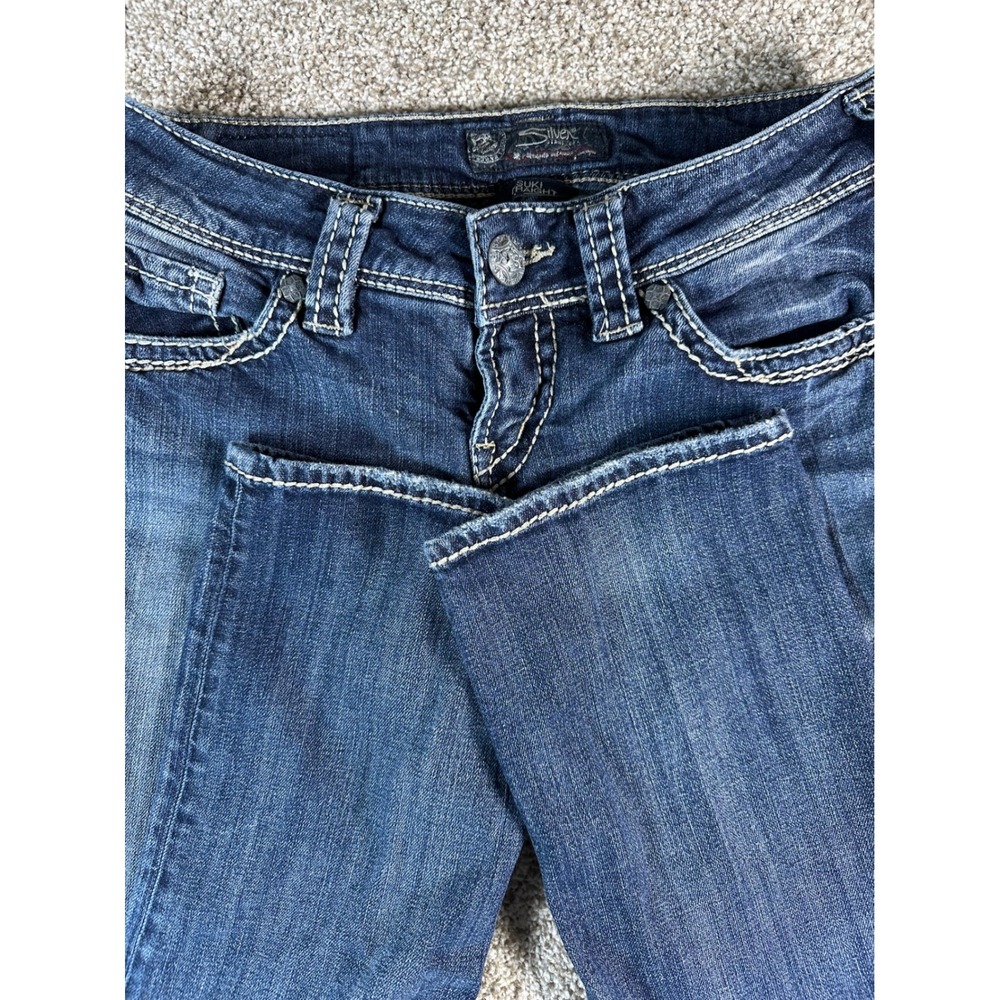 Silver Jeans Co Suki Straight Leg Jeans W27 L30 Medium Wash Contrast Stitch
